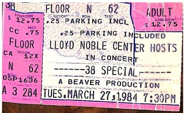 Golden Earring with 38 Special show ticket March 27 1984 Norman - Lloyd Noble Center.